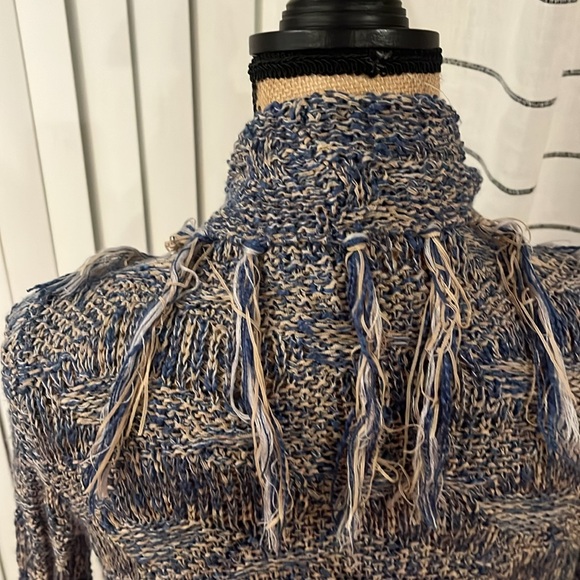 Flying tomato, Boho style blue and tan fringe cardigan sweater ￼ - Picture 8 of 9